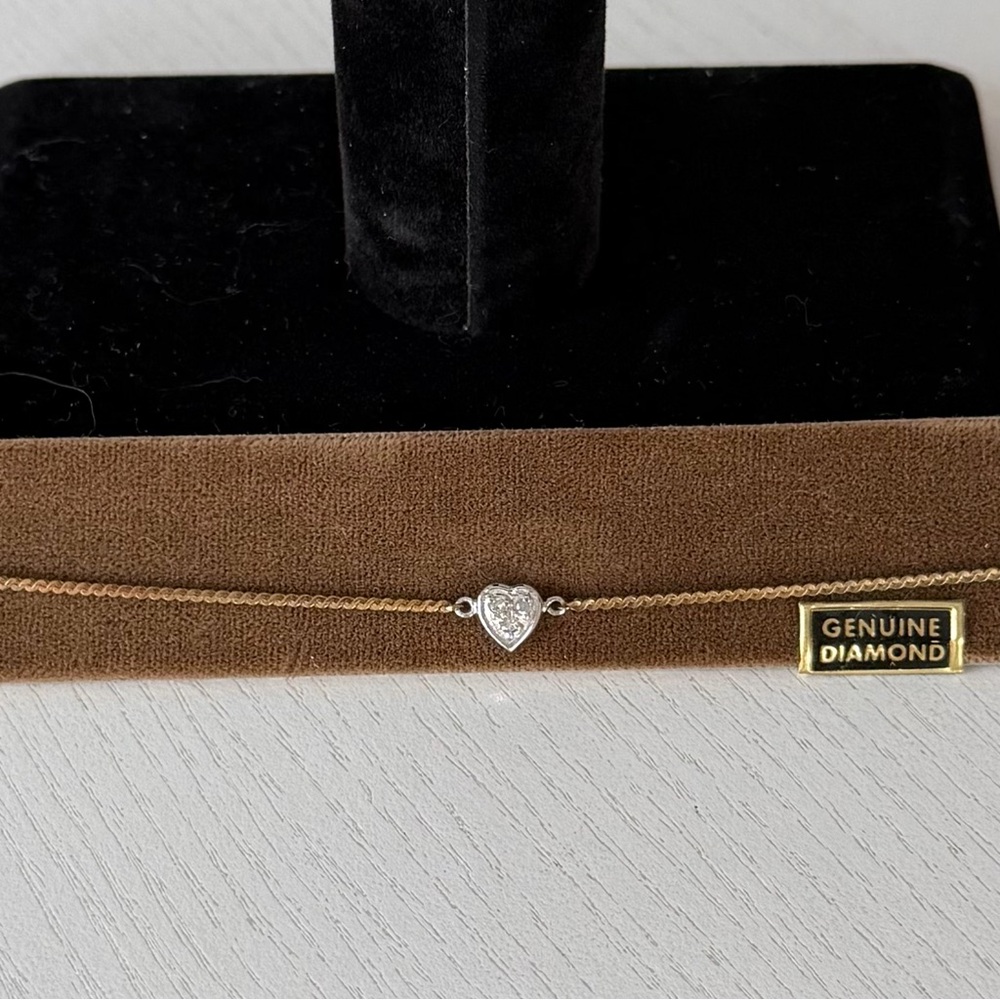 Vintage 14KT Gold Silver and Diamond Heart Bracelet, 6 1/2" - Picture 6 of 16